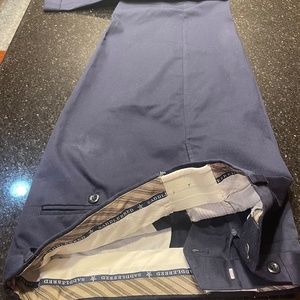 Saddlebred Men's 34Wx32L Comfort Waist Pleated Front Straight Fit Pants Navy Blu